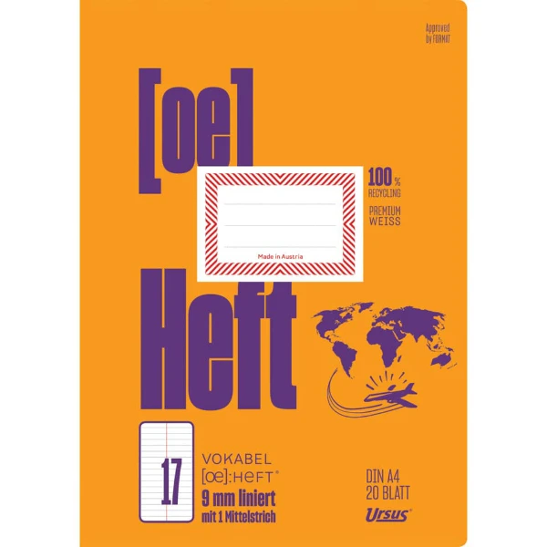 Ö-Heft A4 20 Blatt liniert 1 Mittelstrich ohne Rahmen URSUS OE OE17
