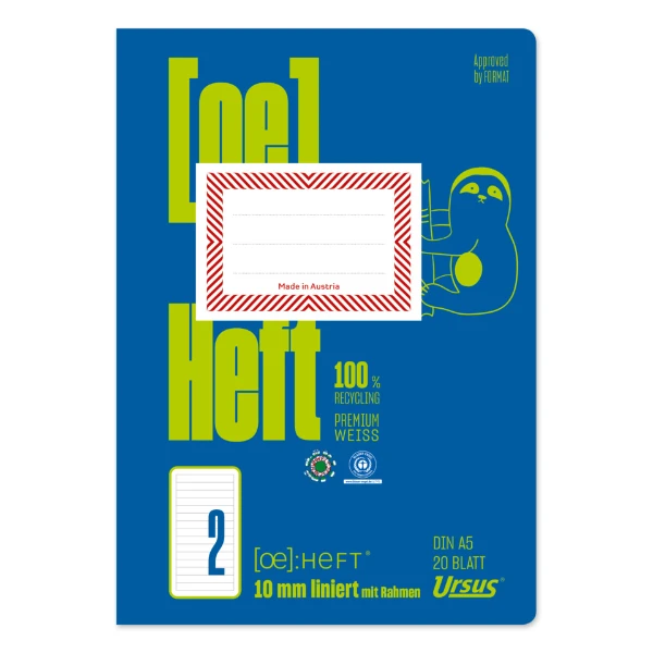 Ö-Heft A5 20 Blatt liniert 10mm mit Rahmen URSUS OE OE2