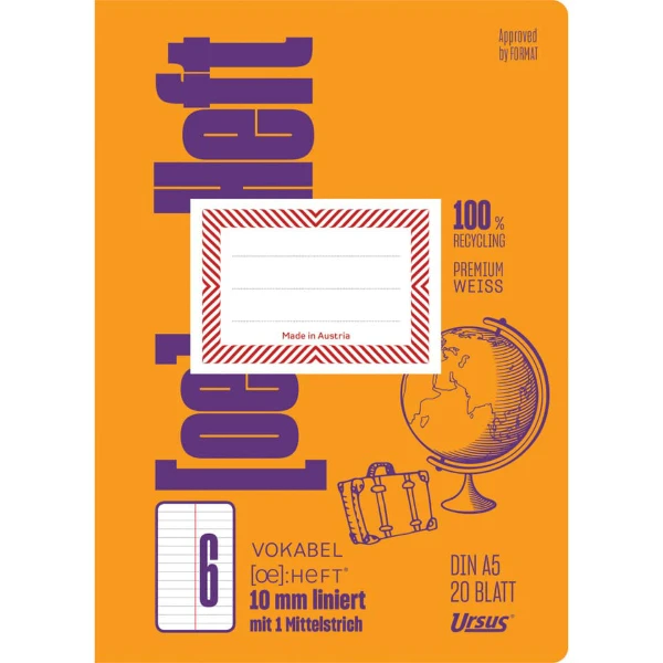 Ö-Heft A5 20 Blatt liniert 1 Mittelstrich ohne Rahmen URSUS OE OE6