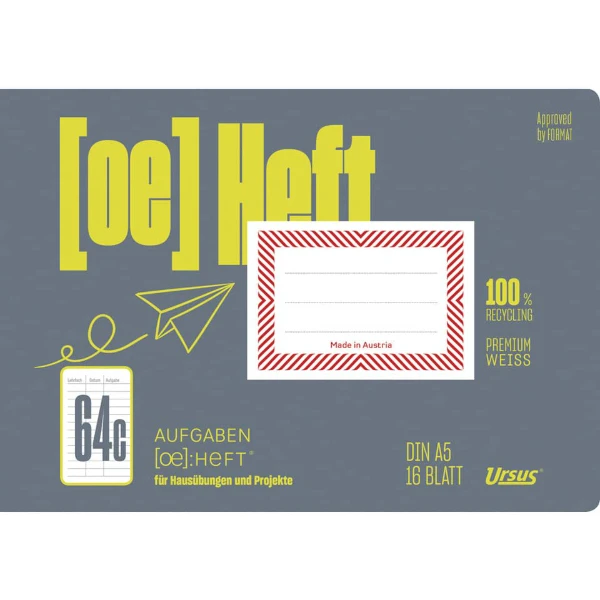 Aufgabenheft A5 quer 16Blatt liniert Tabelle URSUS OE OE64c