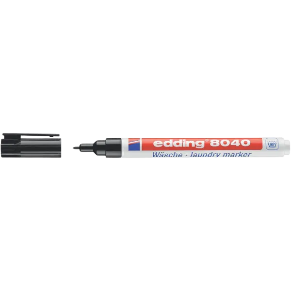 Schwarzer edding Wäschemarker mit feiner 1 mm Rundspitze und weißem Stiftgehäuse zur Kennzeichnung von Textilien.