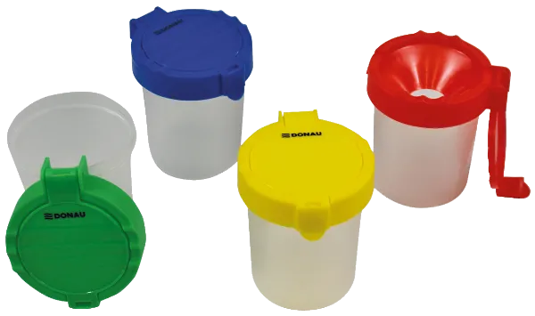 Wasserbecher Transparent mit farbigem Deckel DONAU
